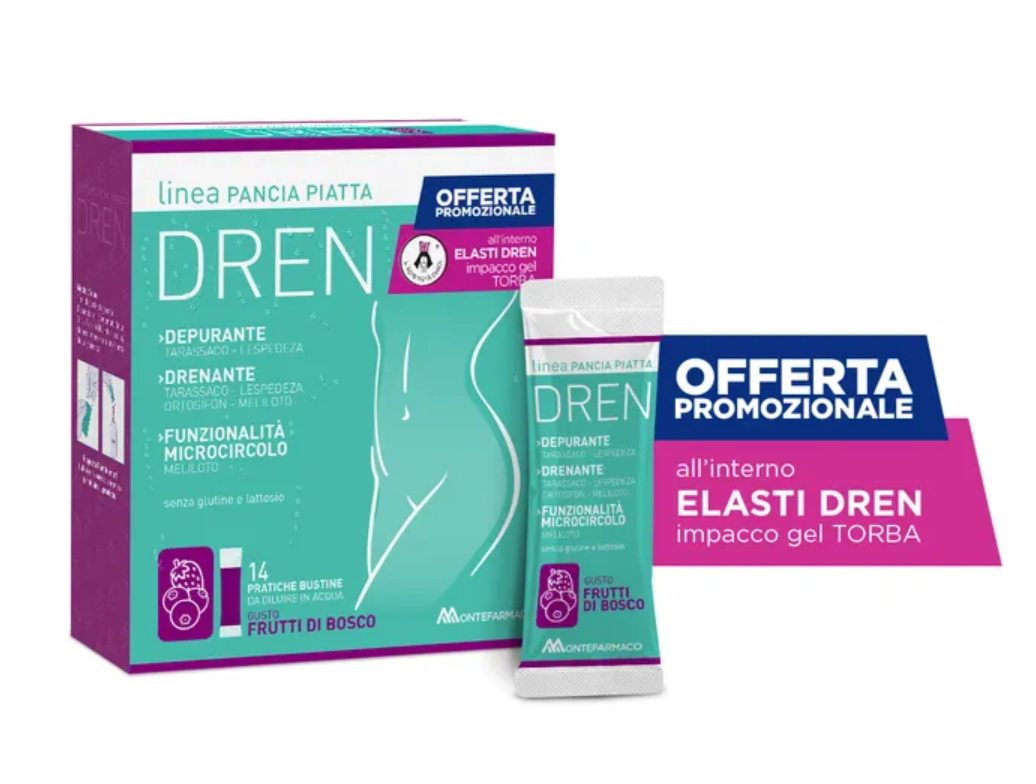 Pancia Piatta Dren Frutti Di Bosco 14 Bustine Stick Pack + Impacco Gel Torba 100ml